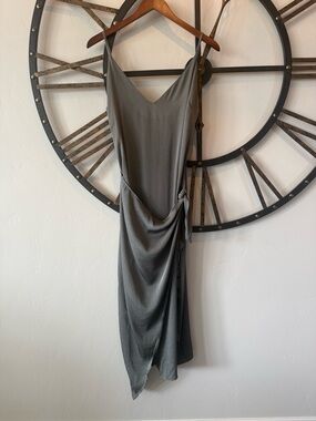 Gray Slip Midi Dress with Side Knot